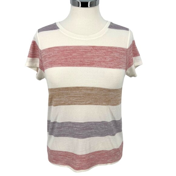 Market & Spruce Striped Short Sleeve Tee Cream Multicolor Size Petite XS NWT - Picture 1 of 9